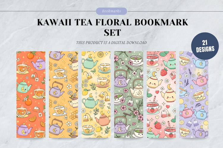 Kawaii Tea Floral Bookmark Set,Cozy Teacup Art Stationery example image 1