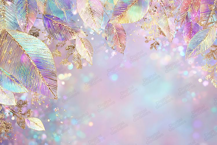 Gold Holographic Winter Leaves Bokeh Background