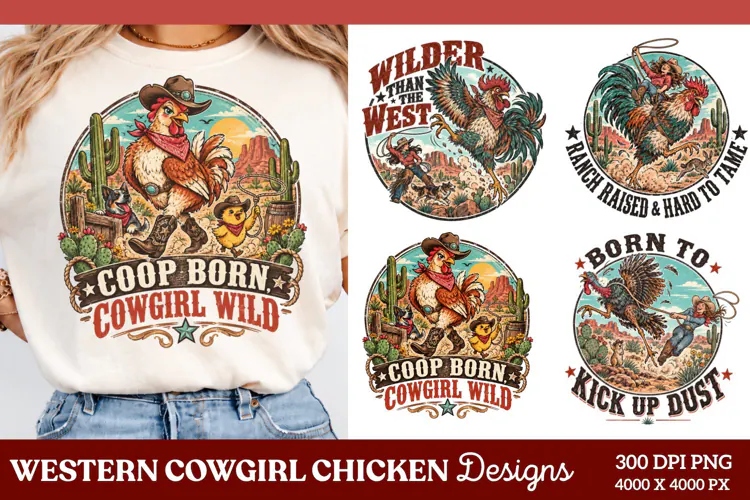 Coop Born Cowgirl Wild Chicken PNG, Western Cowgirl Chicken