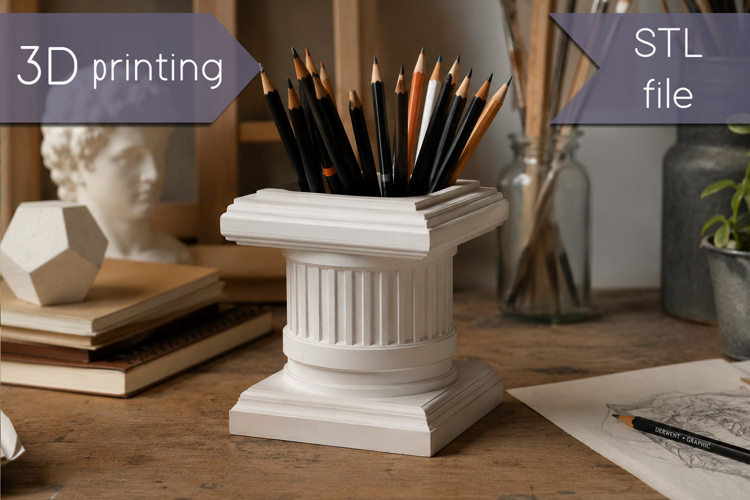 Antique column pen holder Stl, 3d print desk organizer