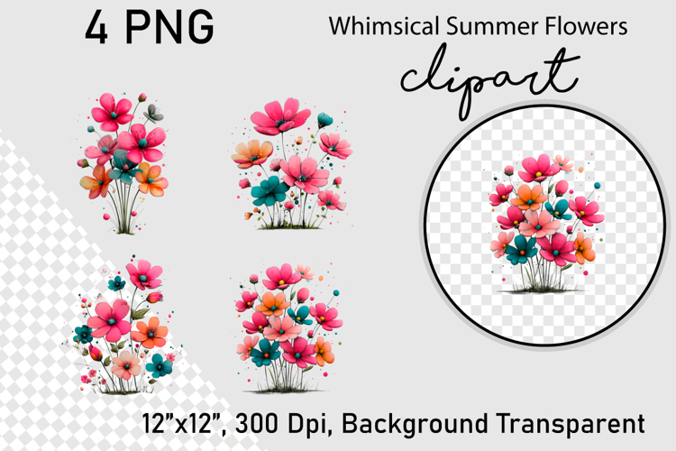 Whimsical Summer Flowers Clipart PNG