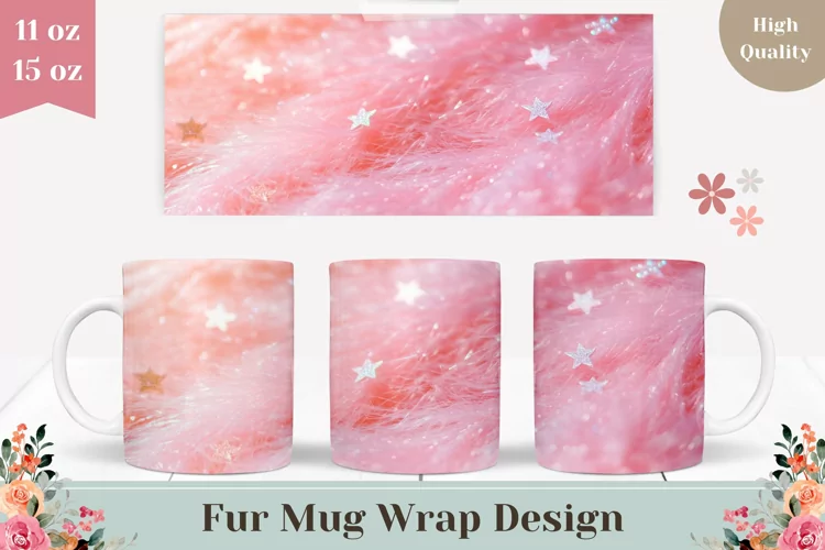 Pink Fur Mug Design, Pink Glitter Mug Sublimation Design