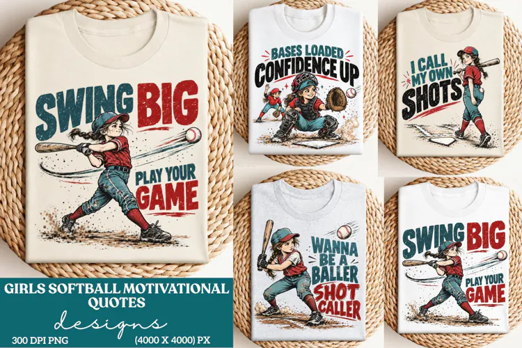 Swing Big Girls Softball PNG, Motivational Softball Player Q