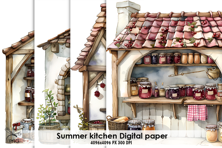 Summer kitchen digital paper, background clipart example image 1