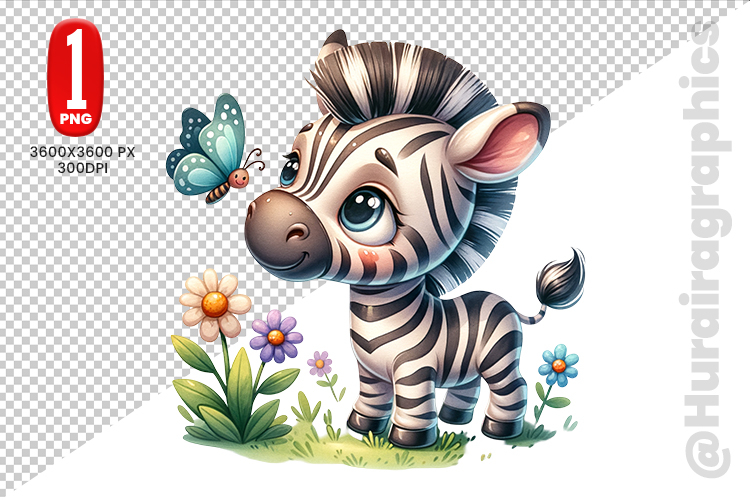 Cute Zebra Clipart - PNG File