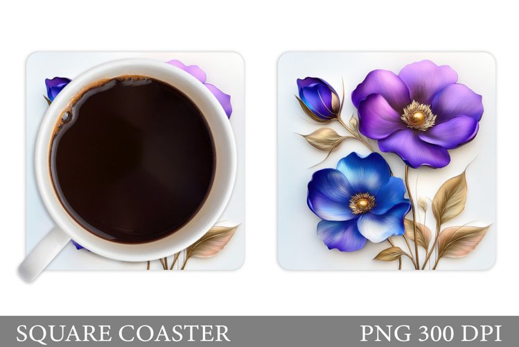 Flowers Coaster Sublimation. Floral Coaster Design