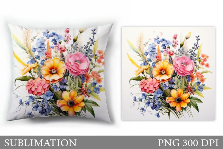 Flowers Sublimation. Wildflowers Pillow Sublimation example image 1