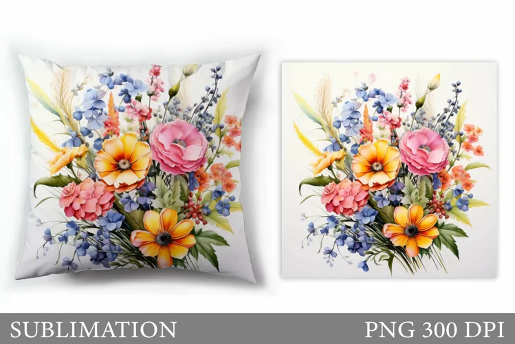 Flowers Sublimation. Wildflowers Pillow Sublimation