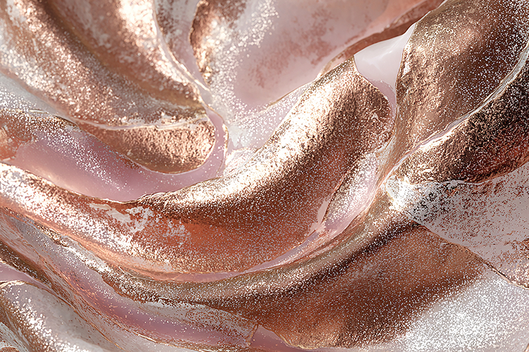 Rose gold fabric with a smooth and shiny texture