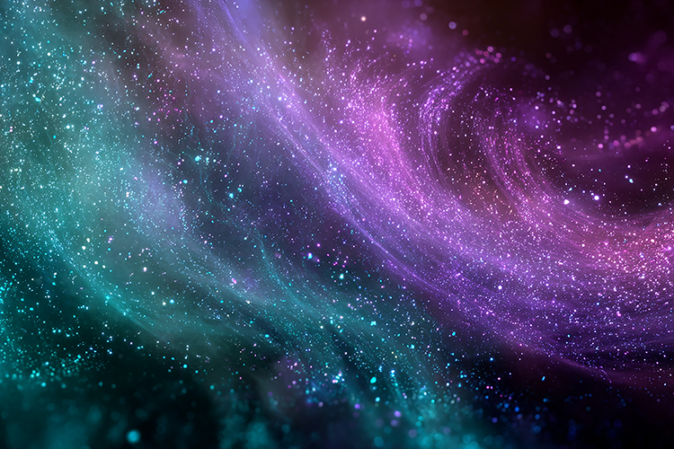 A galaxy with swirling purple and blue hues in space