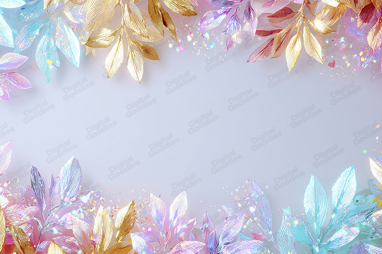 Luxury Gold Iridescent Leaf Frame Background