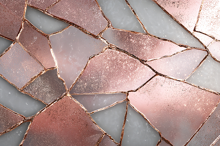 A mosaic art piece made of broken glass and metal fragments