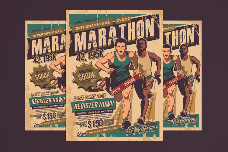Marathon Run Event Vintage Flyer