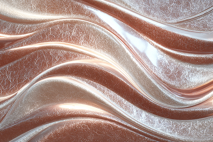 Shiny, metallic surface with wavy patterns   rose gold color