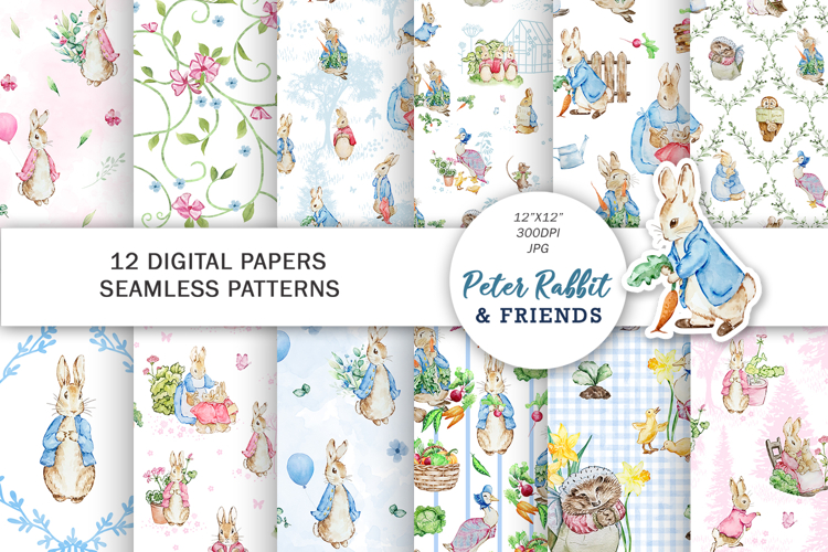 Watercolor Peter Rabbit digital paper