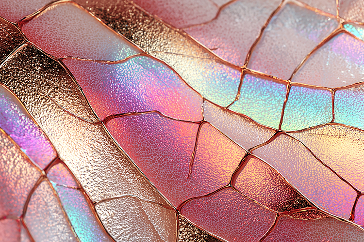 Iridescent insect wing with shimmering colors and cracked