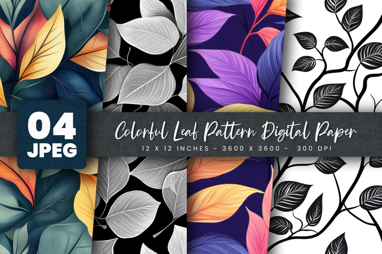 Colorful Leaf Pattern Digital Paper