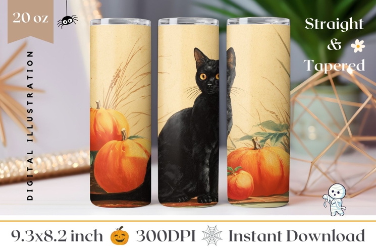 Vintage Halloween Tumbler Wrap, Black Cat Tumbler