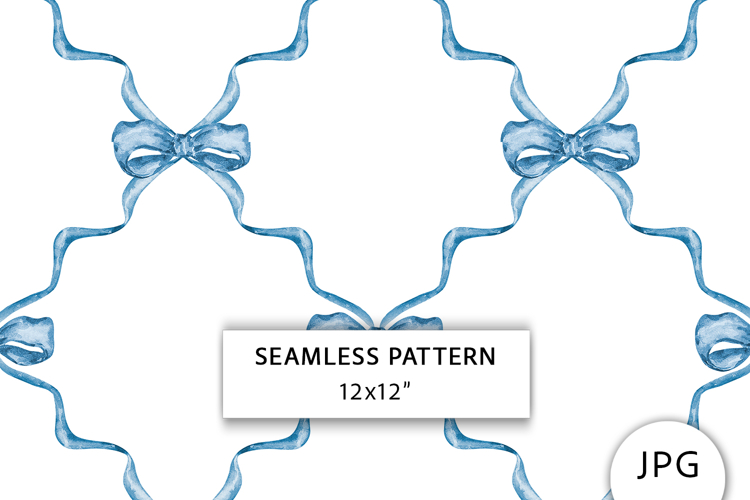 Blue Ribbon Bow Seamless Pattern, Digital Paper