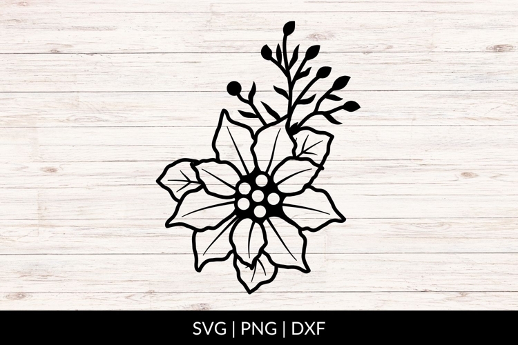 Hand Drawn Poinsettia Branch SVG