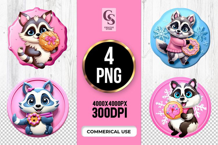 Cute Raccoon With Donut Clipart Sublimation PNG
