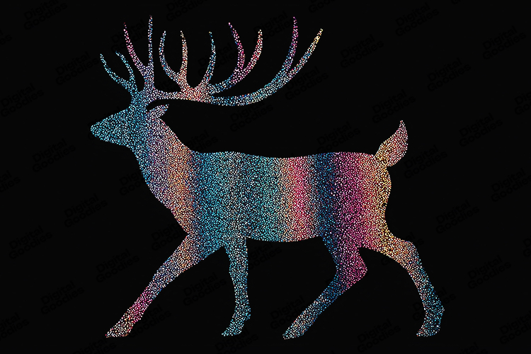 Rainbow Pointillism Stag Silhouette Clip Art PNG