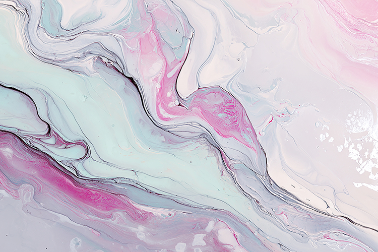 A piece featuring swirling pink and blue hues