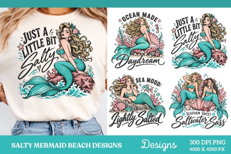 Just a Little Bit Salty Mermaid PNG, Salty Mermaid Beach Lov example image 1