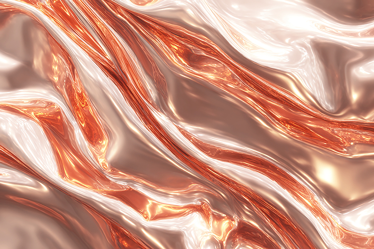 A shiny, metallic surface with wavy