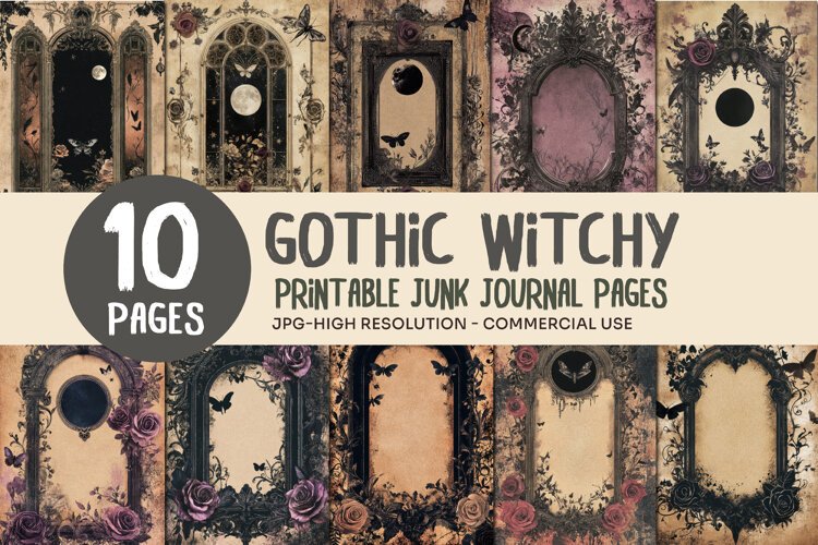 Gothic Rose Frame Junk Journal Pages example image 1