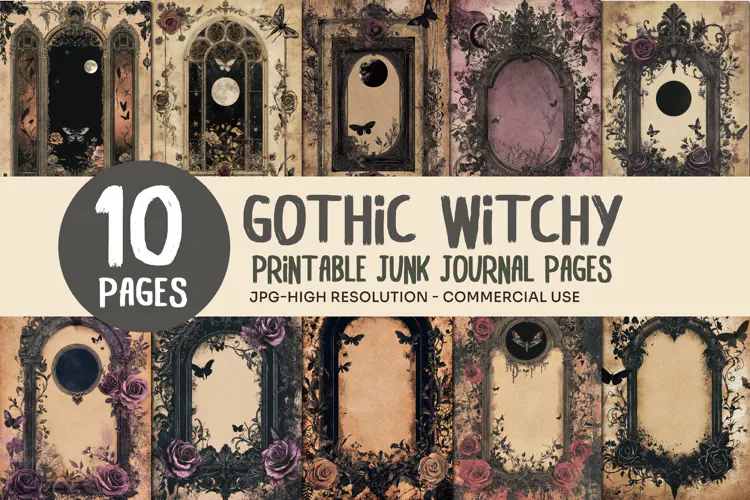 Gothic Rose Frame Junk Journal Pages