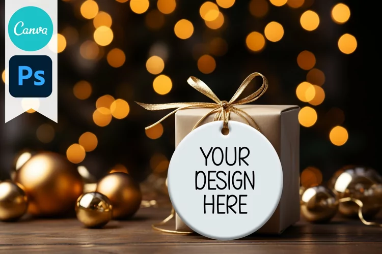 Blank Circle Christmas Ornament Mockup | Sublimation Mockup