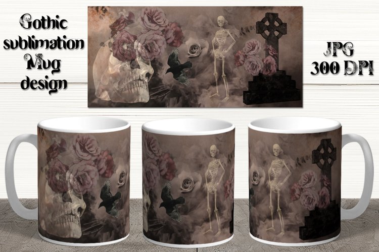 Gothic skull floral design | Sublimation Mug design, JPG example image 1