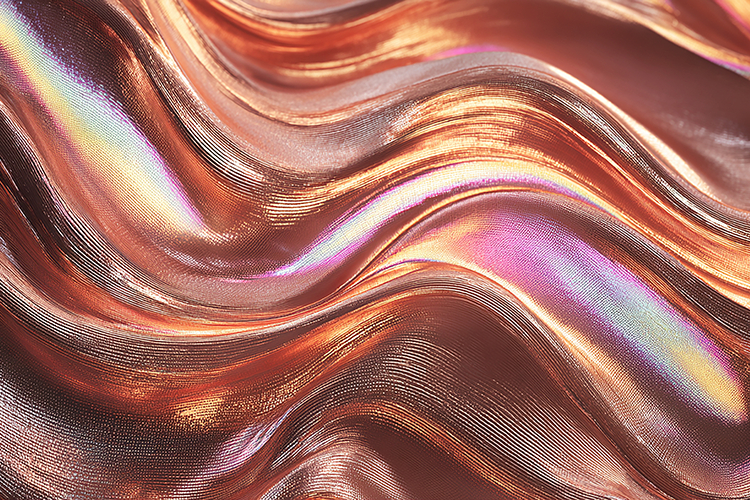 Ashiny, iridescent fabric with wavy folds