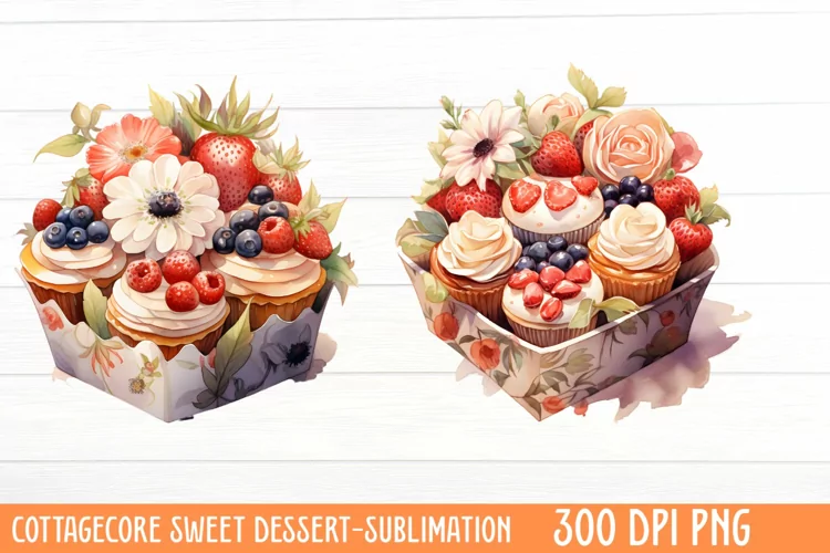 Cottagecore Sweet Dessert Sublimation, Watercolor Clipart