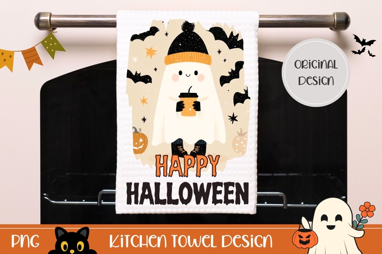 Cartoon Halloween Bats Towel, Halloween Ghost Towel Design