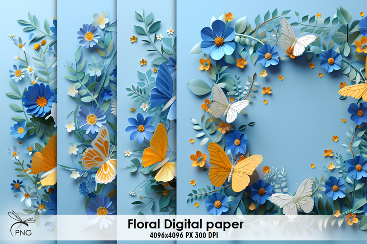 Wreath of paper flowers digital paper, background clipart