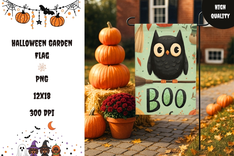 Boo Halloween Garden Flag, Happy Halloween Owl Garden Flag