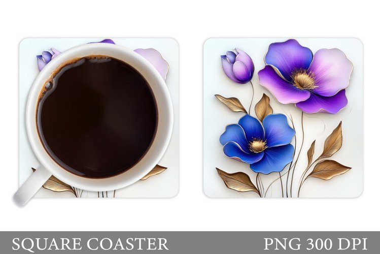 Flowers Coaster Sublimation. Floral Coaster Design