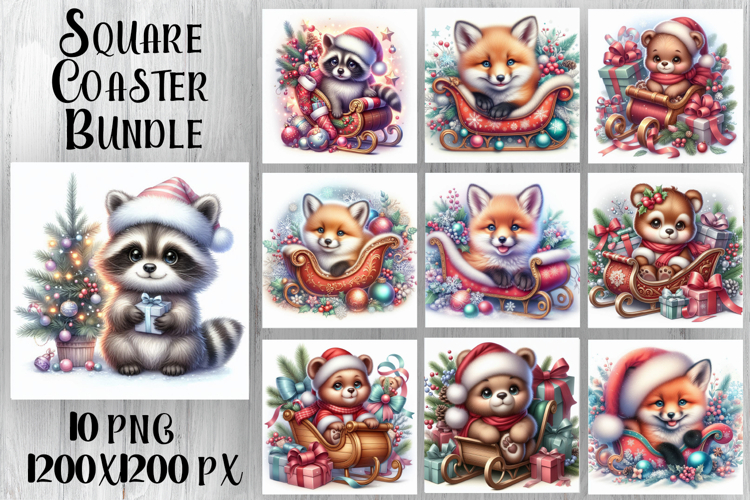 Funny Christmas Coaster Design | animal Square Coaster