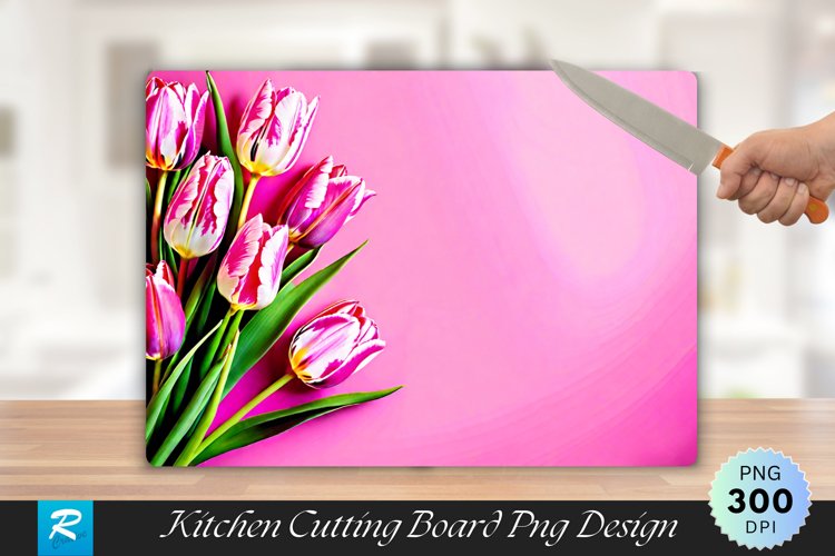 Fresh Lush Bouquet of Pink Tulips Cutting Board PNG Design