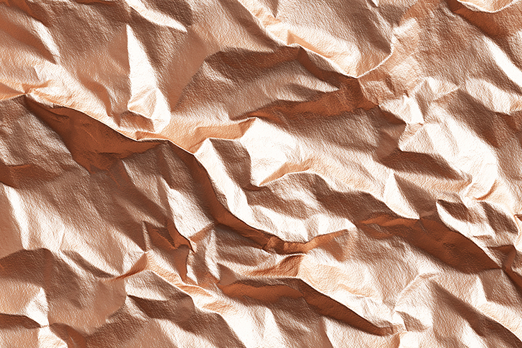 Crumpled metallic paper with a shiny surface