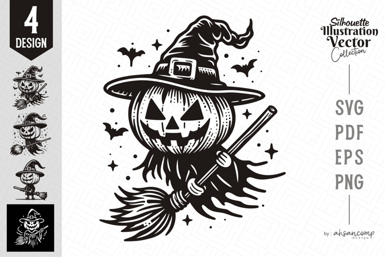 Halloween Pumpkin Witch Silhouette Illustration