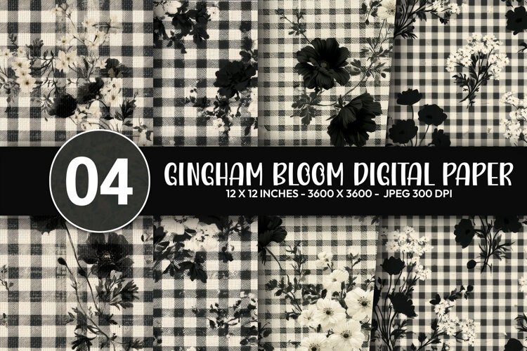 Gingham Bloom Digital Paper example image 1