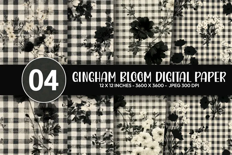 Gingham Bloom Digital Paper