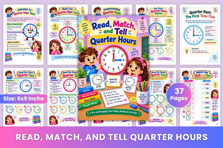 Read, Match, and Tell Quarter Hours example image 1