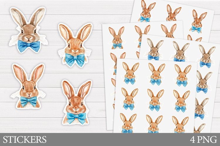 Cute Bunny Sticker Design. Bunny Bow Sticker Printable