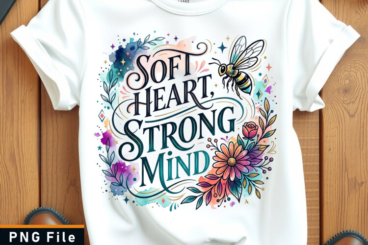 Soft heart strong mind, Motivational quote sublimation PNG example image 1