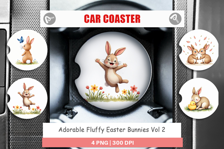 Fluffy Easter Bunnies Car Coaster