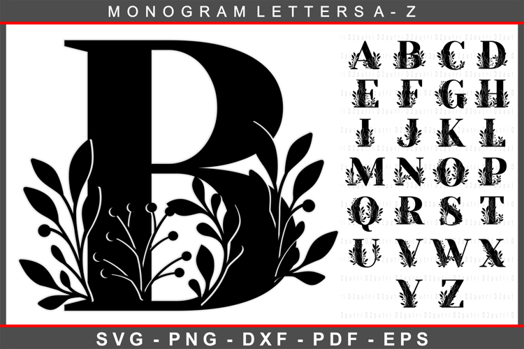 Leaves Monogram Letters SVG, Floral Font SVG Laser Cut Files